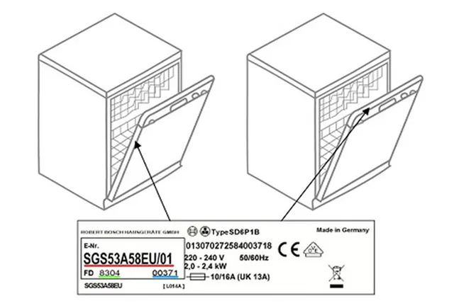 tabliczka znamionowa zmywarka